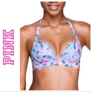 VS PINK FLORAL DATE NIGHT LACE PUSH UP BRA 32DD